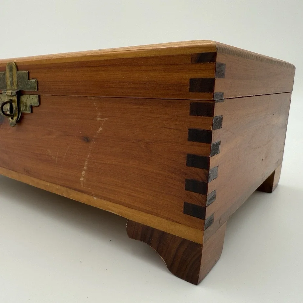 Vintage Cedar Jewelry Box, Sewing Box, Trinket Box or Stationary Box W/ Lock Key
